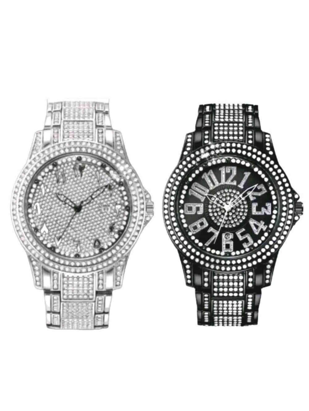 (2) Mens Iced Out Fully Covered  Simulated Diamonds (CZ) Quartz Movement Watch